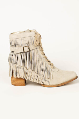 Nika Leather Fringe Boot in Bone